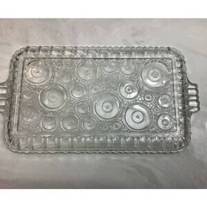 Vintage Art Deco Clear Glass Snack Trays, Rectangle Plants Set of 2 Hazel Atlas